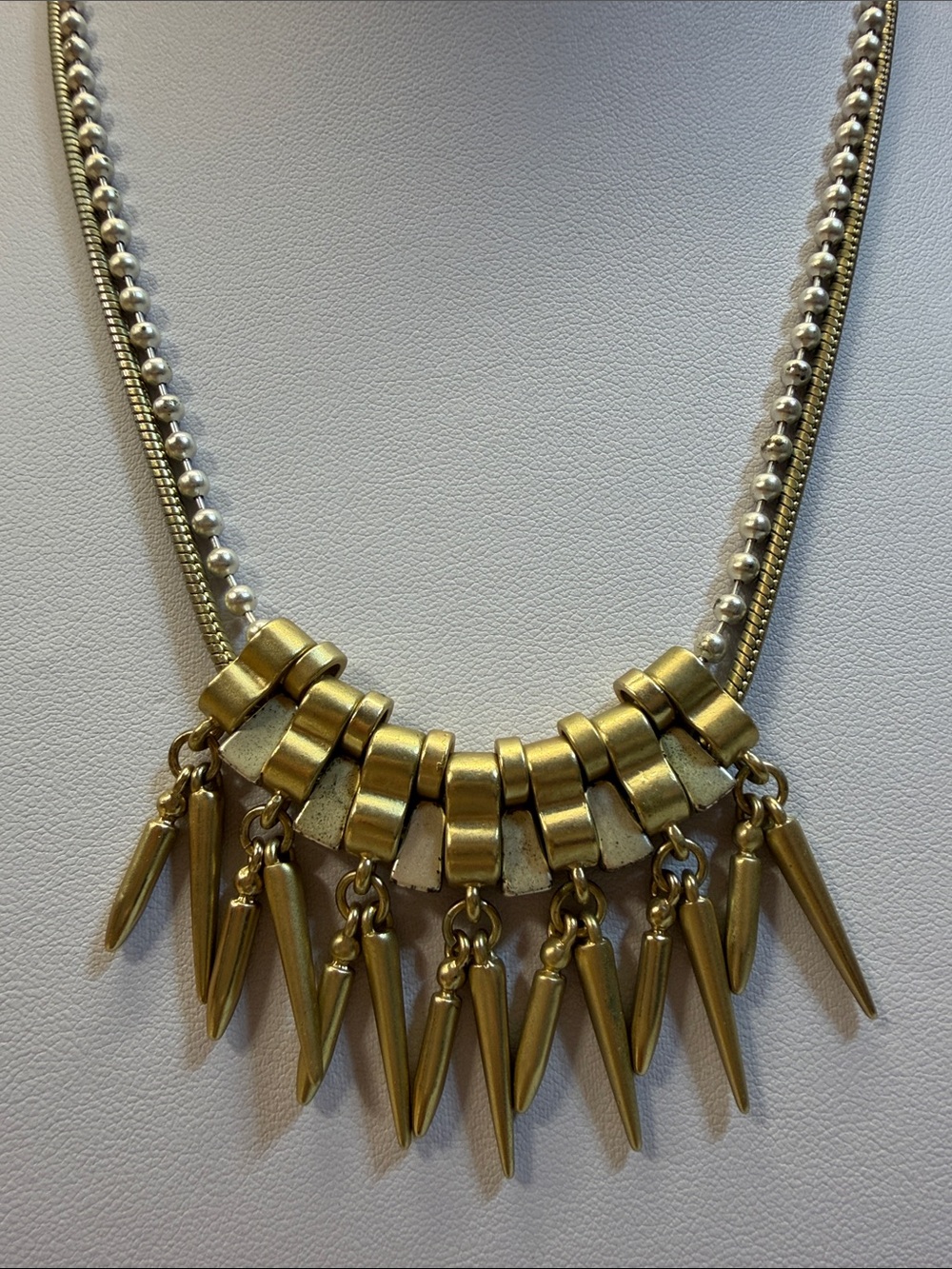 Banana Republic Gold Tone Statement Necklace • Geometric Spikes • Good Condition